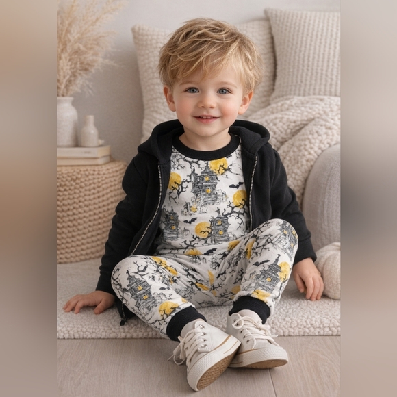 Burt's Bees Kids Other - Burt’s Bees Kids Halloween PJ Set Haunted House Organic Cotton Unisex PJ Sz 3T